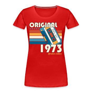 50th birthday man April Born 1973 Cassette - Women's Premium Organic T-Shirt - red - Front - Mia (176cm)
