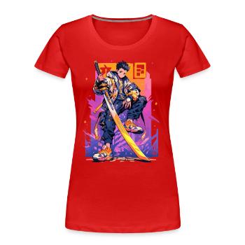 Shibuya: Cool Anime Boy avec épée japonaise - T-shirt bio Premium Femme - rouge - Devant - Mia (176cm)