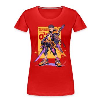 Shibuya: Cool Anime Boy with Sword Japanese - Women's Premium Organic T-Shirt - red - Front - Mia (176cm)