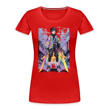 Shibuya: Cool Anime Boy with Sword Japanese - Women's Premium Organic T-Shirt - red - Front - Mia (176cm)