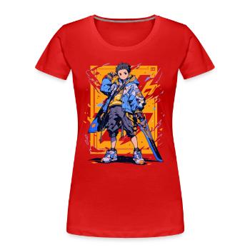 Shibuya: Cool Anime Boy avec épée japonaise - T-shirt bio Premium Femme - rouge - Devant - Mia (176cm)