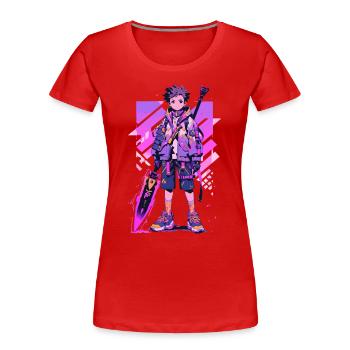 Shibuya: Cool Anime Boy avec épée japonaise - T-shirt bio Premium Femme - rouge - Devant - Mia (176cm)