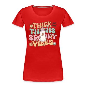 Conception rétro d’Halloween: cuisses épaisses vibrations effrayantes - T-shirt bio Premium Femme - rouge - Devant - Mia (176cm)