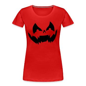 Gruseliges Jack O'Lantern Kürbis-Gesicht Halloween - Frauen Premium Bio T-Shirt - Rot - Vorne - Mia (176cm)