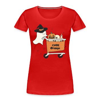 Halloween Gespenst mit Einkaufswagen Code Orange - Frauen Premium Bio T-Shirt - Rot - Vorne - Mia (176cm)