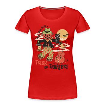 Halloween-Spaß mit gruseliger Retro-Vogelscheuche - Frauen Premium Bio T-Shirt - Rot - Vorne - Mia (176cm)
