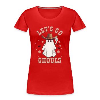 Funny Spooky Halloween Gift Let's Go Ghouls - Women's Premium Organic T-Shirt - red - Front - Mia (176cm)