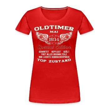 Oldtimer Mai 1934 Millésime 1934 Anniversaire 1934 - T-shirt bio Premium Femme - rouge - Devant - Mia (176cm)