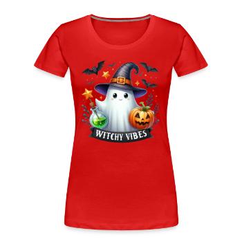 Partenaire d’Halloween Look Witchy Vibes Design - T-shirt bio Premium Femme - rouge - Devant - Mia (176cm)