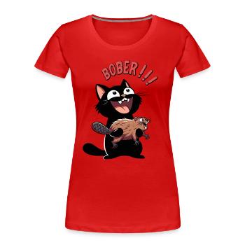 Hyper-Katze ruft „Bober!!!“ – Tierischer Ausraster - Frauen Premium Bio T-Shirt - Rot - Vorne - Mia (176cm)