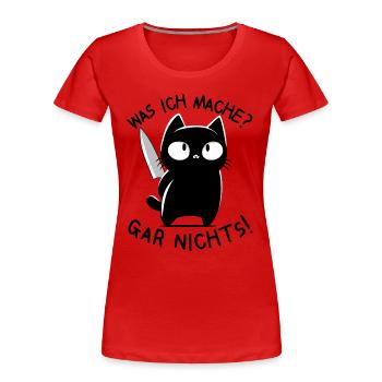 Ich? Niemals – Süße schwarze Katze mit Messer - Frauen Premium Bio T-Shirt - Rot - Vorne - Mia (176cm)