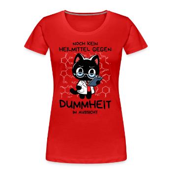 Zynische Forscherkatze – Wissenschaft ohne Gnade - Frauen Premium Bio T-Shirt - Rot - Vorne - Mia (176cm)