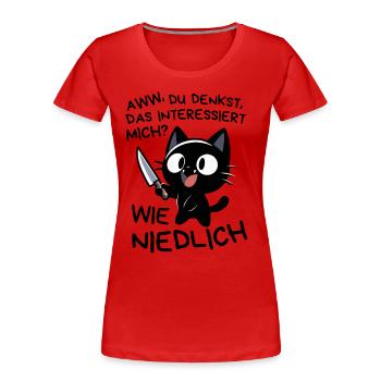 Katze mit Messer – Süß, aber absolut gefährlich - Frauen Premium Bio T-Shirt - Rot - Vorne - Mia (176cm)