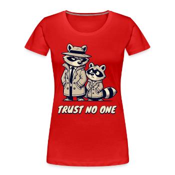 Trust No One – Süße Waschbären in Trenchcoats - Frauen Premium Bio T-Shirt - Rot - Vorne - Mia (176cm)