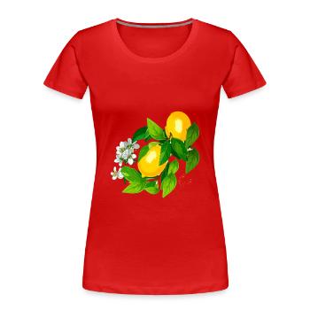 Citron, Amalfi, Fleur, Illustration, Peinture - T-shirt bio Premium Femme - rouge - Devant - Mia (176cm)