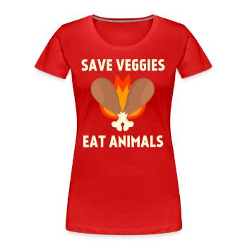 Sauver les légumes Mangez des animaux, parodie de slogan végétalien - T-shirt bio Premium Femme - rouge - Devant - Mia (176cm)