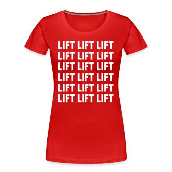 Modèle de levage : Fitness musculation sport - T-shirt bio Premium Femme - rouge - Devant - Mia (176cm)