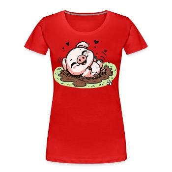 Niedliches Schweinchen im Schlamm - Frauen Premium Bio T-Shirt - Rot - Vorne - Mia (176cm)