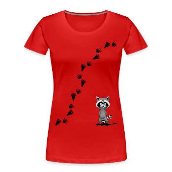Waschbär mit Spuren - Frauen Premium Bio T-Shirt - Rot - Vorne - Mia (176cm)