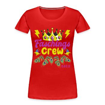 Faschings Crew | Krone & Pfau - Frauen Premium Bio T-Shirt - Rot - Vorne - Mia (176cm)