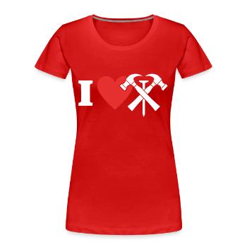 Couvreur Amour J’aime Toiture - T-shirt bio Premium Femme - rouge - Devant - Mia (176cm)