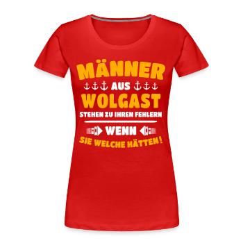 Wolgast Mann Wolgaster Männer - Frauen Premium Bio T-Shirt - Rot - Vorne - Mia (176cm)