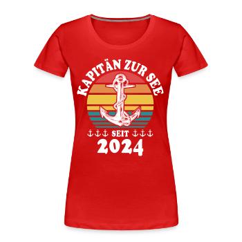 Kapitän Bootsführerschein 2024 - Frauen Premium Bio T-Shirt - Rot - Vorne - Mia (176cm)
