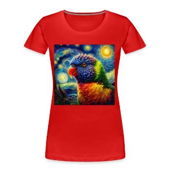 Regenbogenlori Starry Night - Frauen Premium Bio T-Shirt - Rot - Vorne - Mia (176cm)