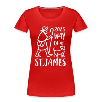 Pèlerinage 2025 - Chemin de Saint-Jacques - Chemin de Compostelle - T-shirt bio Premium Femme - rouge - Devant - Mia (176cm)