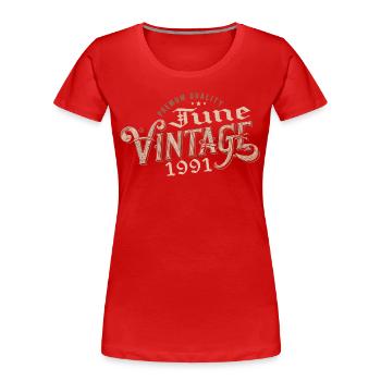 June 1991 Cadeau 33e Anniversaire Vintage 1991 - T-shirt bio Premium Femme - rouge - Devant - Mia (176cm)