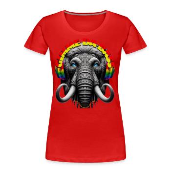 GIMME DA BASS - Cool Mammoth with Headphones! - Women's Premium Organic T-Shirt - red - Front - Mia (176cm)