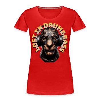 LOST IN DRUM&BASS – Cool Lion/Leo with Headphones! - Women's Premium Organic T-Shirt - red - Front - Mia (176cm)
