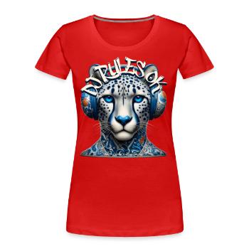DJ RULES OK - Cool Cheetah with Headphones! - Women's Premium Organic T-Shirt - red - Front - Mia (176cm)