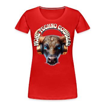 MORE TECHNO COWBELL - Cool Cow with Headphones! - Women's Premium Organic T-Shirt - red - Front - Mia (176cm)