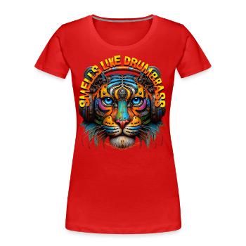 SMELLS LIKE DRUM&BASS - Cool Tiger with Headphones - Women's Premium Organic T-Shirt - red - Front - Mia (176cm)