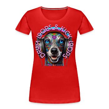 DRUM LOOPS & KICK LOOPS - Cute Dog with Headphones - Women's Premium Organic T-Shirt - red - Front - Mia (176cm)