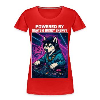 Husky DJ – Streetwear urbain avec Beats Energy - T-shirt bio Premium Femme - rouge - Devant - Mia (176cm)