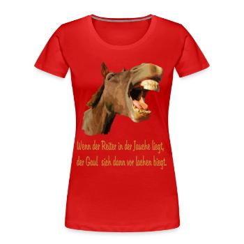 Zum Lachen - Frauen Premium Bio T-Shirt - Rot - Vorne - Mia (176cm)