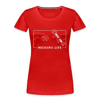 Michelangelo Creation of Adam Mechanic Kfz - Frauen Premium Bio T-Shirt - Rot - Vorne - Mia (176cm)