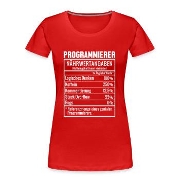 Programmierer Nährwertangaben Developer Coder - Frauen Premium Bio T-Shirt - Rot - Vorne - Mia (176cm)