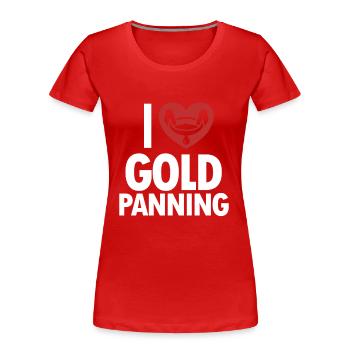 J’aime l’orpaillage, la prospection, l’exploitation des placers, l’exploitation minière - T-shirt bio Premium Femme - rouge - Devant - Mia (176cm)