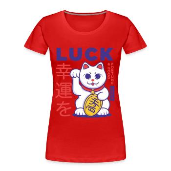 Chat japonais chanceux - T-shirt bio Premium Femme - rouge - Devant - Mia (176cm)