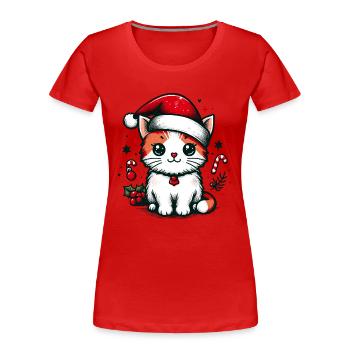 KATZE KATER HAUSTIER BESCHERUNG WEIHNACHTEN GRÜN - Frauen Premium Bio T-Shirt - Rot - Vorne - Mia (176cm)