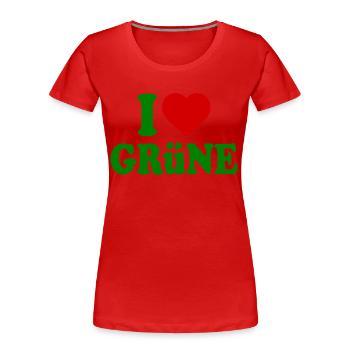 I love grüne - Frauen Premium Bio T-Shirt - Rot - Vorne - Mia (176cm)