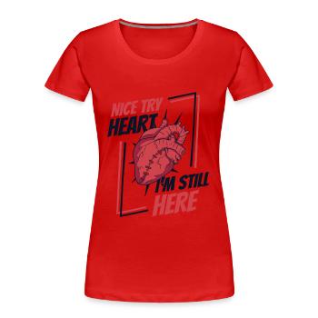 Beau coeur d’essai Je suis toujours là Cathéter à cœur ouvert - T-shirt bio Premium Femme - rouge - Devant - Mia (176cm)