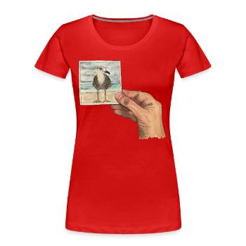 Hand mit Foto einer Möwe - Frauen Premium Bio T-Shirt - Rot - Vorne - Mia (176cm)