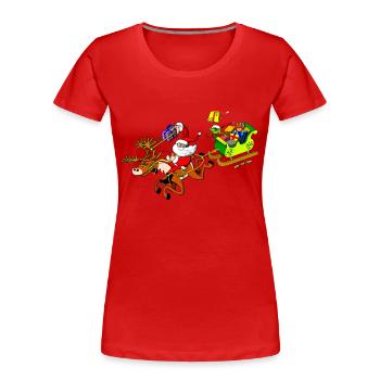 La livraison de cadeaux du Père Noël avec un - T-shirt bio Premium Femme - rouge - Devant - Mia (176cm)