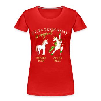 St. Patricks Day is magical Einhorn Bier Lustig - Frauen Premium Bio T-Shirt - Rot - Vorne - Mia (176cm)