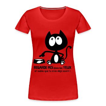 Chat noir mignon demande la nourriture ! humour - T-shirt bio Premium Femme - rouge - Devant - Mia (176cm)