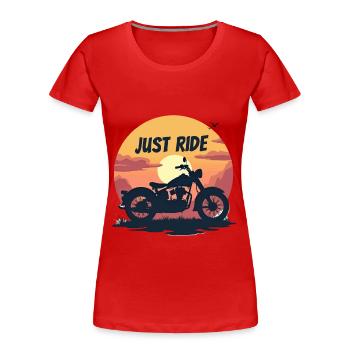 Just Ride Motorrad. Vintage sunset. - Frauen Premium Bio T-Shirt - Rot - Vorne - Mia (176cm)